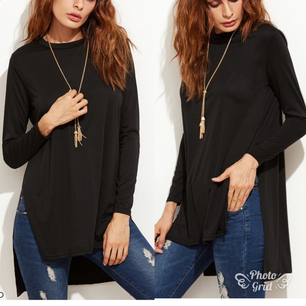 Black Hi Lo Slit Top